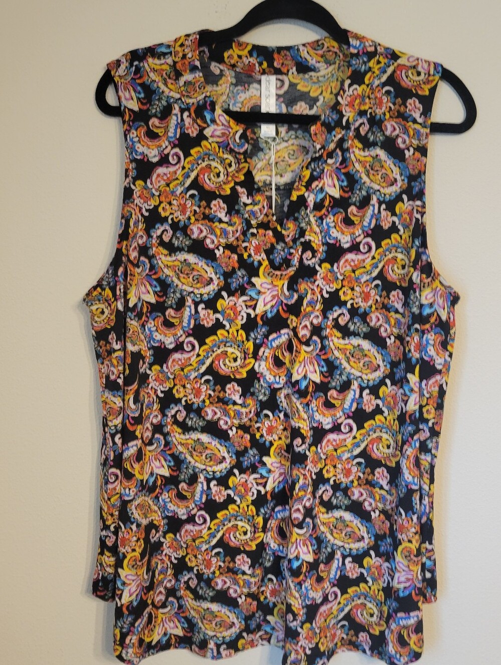 Dear Scarlett XL Blouse Black Rainbow Paisley Floral Sleeveless Top NWT